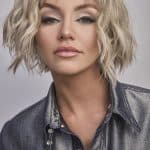 Blonde wavy bob wig styled for a modern look.